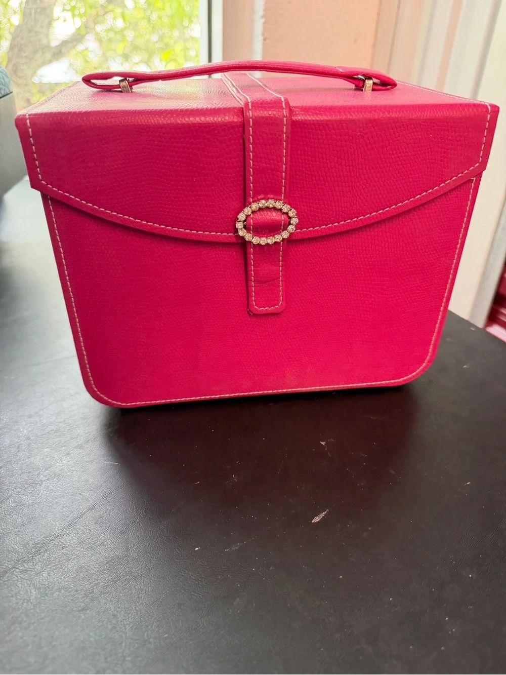 Deluxe Hot Pink Jewelry Organizer Box with Mirror